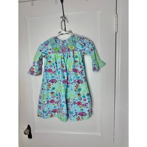 Marmellata Blue Pink Floral Bell Sleeve Ruffle Smocked Bird Dress Size 6